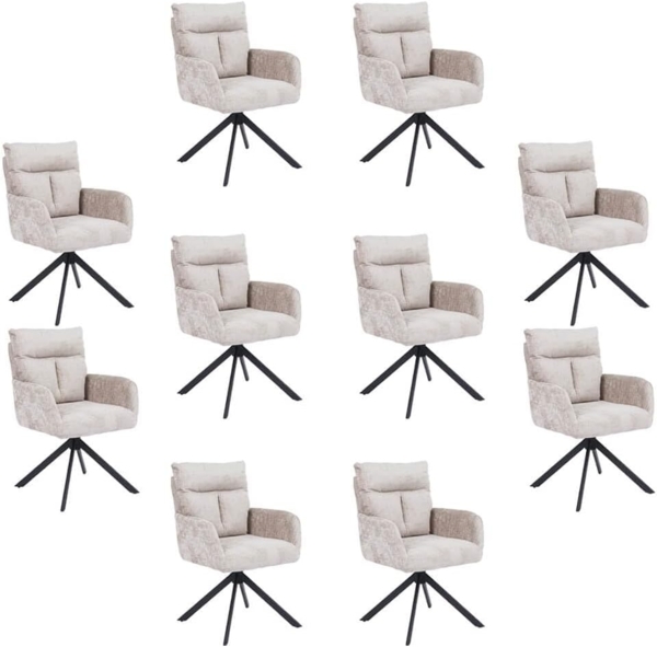HOME DELUXE Esszimmerstuhl mit Armlehne ALUNA Chenille - 10er Set Beige