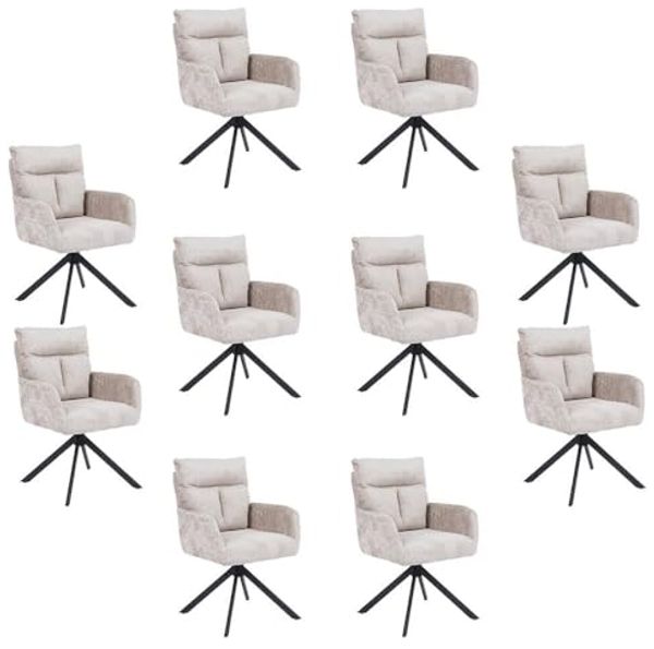 HOME DELUXE Esszimmerstuhl mit Armlehne ALUNA Chenille - 10er Set Beige