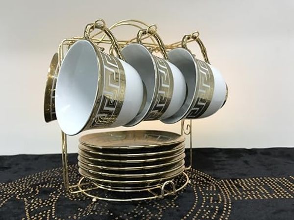 Cinar Kaffeeservice Porzellan Kaffeeservice Kaffeetassenset für 6 Personen, 6 Personen, Porzellan Kaffeeservice Kaffeetassenset für 6 Personen 13Tlg
