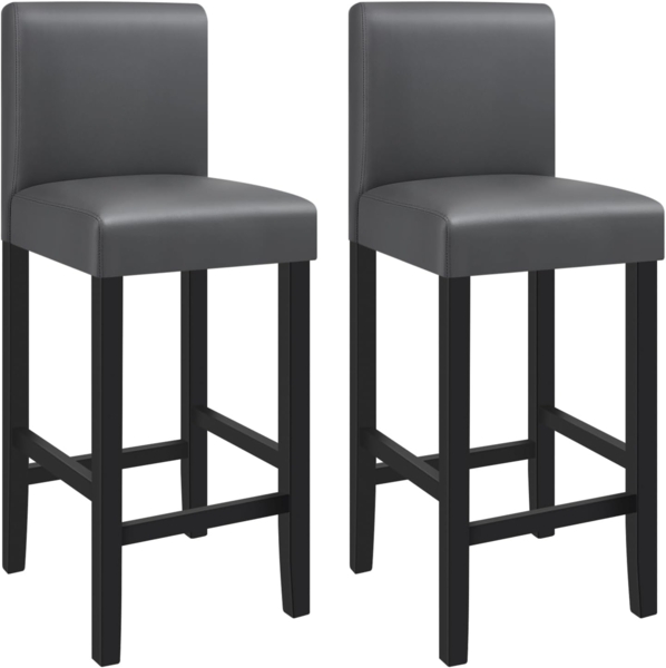 WOLTU BH21gr-2 Barhocker Holz Bistrostuhl Bistrohocker mit Lehne , 2er Set , Massivholz , Antirutschgummi , Kunstleder , dick gepolsterte Sitzfläche , Grau