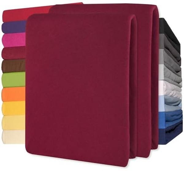 CelinaTex Jersey Topper Spannbettlaken Lucina 200x200-200x220 cm Bordeaux rot 100% Baumwolle gekämmt bis 12cm Matratzenhöhe Oeko-TEX