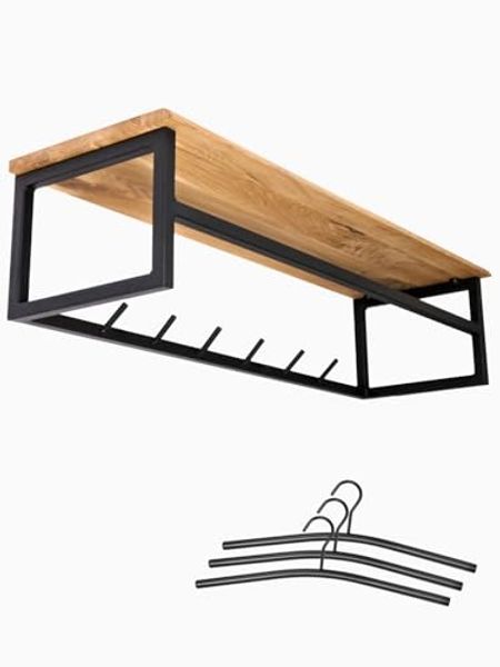 holz4home® Wandgarderobe Garderobe aus massivem Eichenholz mit Metallrahmen, inkl. Kleiderbügel