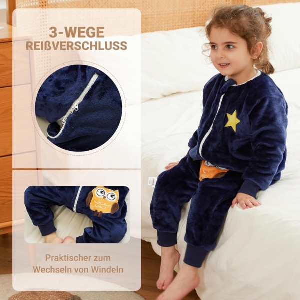 XQ&XG Baby Schlafsack mit Füßen 2.0 Tog,Kinderschlafsack mit langen Ärmeln,Schlafsack Kinder mit Beinen für mädchen und Junge,Eule,90 Bild 4