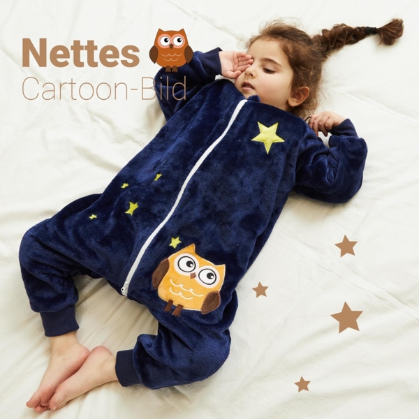 XQ&XG Baby Schlafsack mit Füßen 2.0 Tog,Kinderschlafsack mit langen Ärmeln,Schlafsack Kinder mit Beinen für mädchen und Junge,Eule,90 Bild 5