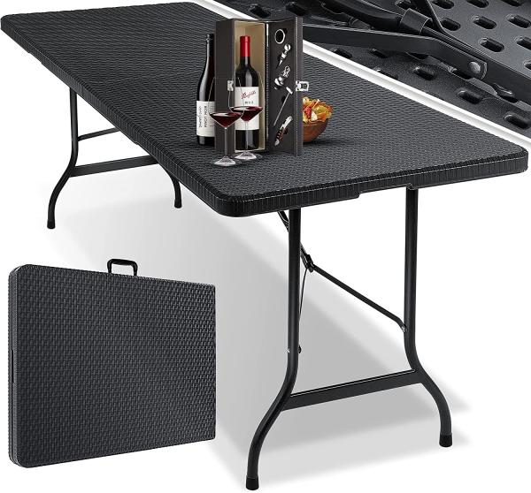 KESSER Tabletttisch, Buffettisch Tisch klappbar Kunststoff 183x76 cm Rattan Optik