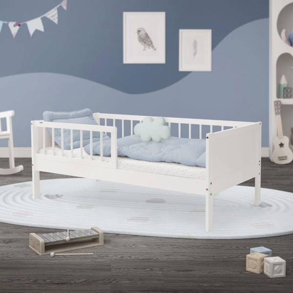 ML-DESIGN Kinderbett Bodenbett Juniorbett inkl. Lattenrost Einzelbett für Kinder Jugendbett, Junior-Bett mit Rausfallschutz Bettrahmen aus MDF / Kiefer
