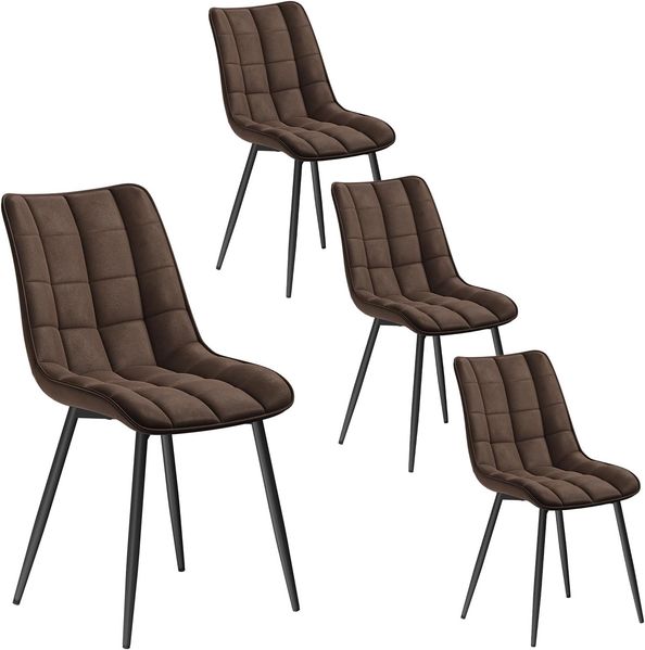 WOLTU 4 x Esszimmerstühle 4er Set Esszimmerstuhl Küchenstuhl Polsterstuhl Design Stuhl mit Rückenlehne, mit Sitzfläche aus Stoffbezug, Gestell aus Metall, Dunkelbraun, BH247dbr-4