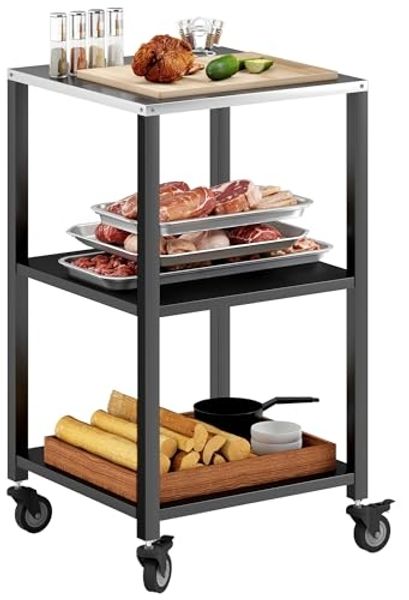 Outsunny Servierwagen mit Edelstahl Arbeitsfläche, Rollen, (Grilltisch, 1 St, Grillwagen), für BBQ 50 x 50 x 90 cm Schwarz