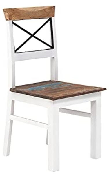 2er Set Holzstuhl Perth II von massivum 45x90x52 cm Landhausstil Esszimmerstuhl recyceltes Massivholz weiß bunt Vintage