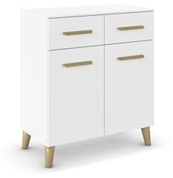 rauch Aditio Box, Kommode, 2-türig, 2 Schubladen, Massivholz-Fuß, mit Softclose-Funktion, Farbe Weiß, BxHxT 80x92x44cm