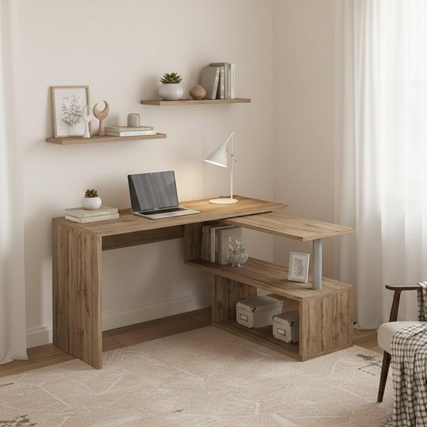 Dmora - Schreibtisch Candido, Eck-PC-Schreibtisch, Mehrzweck-Bürotisch, platzsparender Schreibtisch mit Mehreren Positionen, 100% Made in Italy, 120 x 50 x 75 cm, Eiche