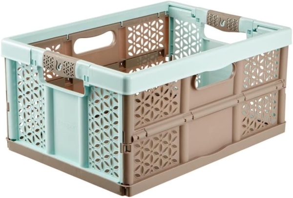 keeeper Stabile Profi-Klappbox mit Soft-Touch Griffen, 48,5 x 35 x 23,5 cm, 32 l, Lea, Blau/Taupe