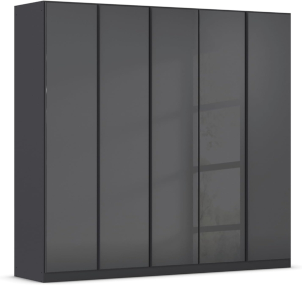 Rauch Möbel Monostar, Drehtürenschrank, Kleiderschrank, Kleiderschränke, Garderobe, Schrank mit Stauraum, 5-türig, 5 Glastüren, inkl. Schubkasteneinsatz, Farbe Glas Basalt/Grau metallic, 226 x 210 x 54 cm