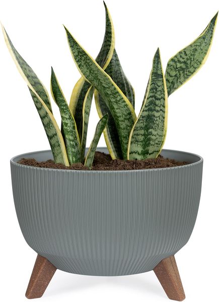 KONZEPT Blumentopf Pflanzenschale mit Füßen 33 cm, Pflanzkübel Groß Außen, Blumentopf Kunststoff, UV-Beständig, Wetterfest, Mit Wasserablauf