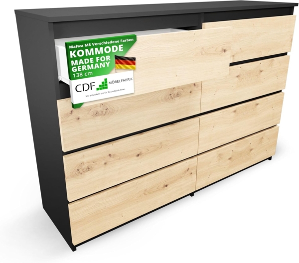 ibonto Kommode Große Mehrzweckschrank mit 8 Grifflosen Schubladen