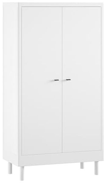 Drehtürenschrank >Buche Massiv< in weiß lackiert - 100x190x55 (BxHxT)