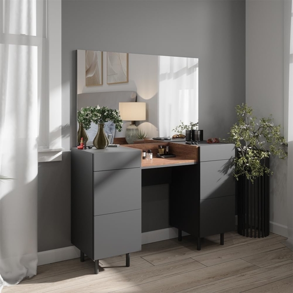 Schminktisch Anika Anthrazit 120 cm mit Spiegel Vicco