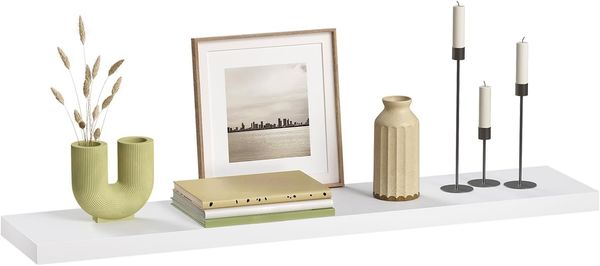 eSituro Wandregal, schwebendes Regal für Wandmontage, Schweberegal Hängeregal Wandbrett im Wohnzimmer Schlafzimmer Küche Badezimmer, weiß modern, MDF, 100 x 3,8 x 22,9 cm