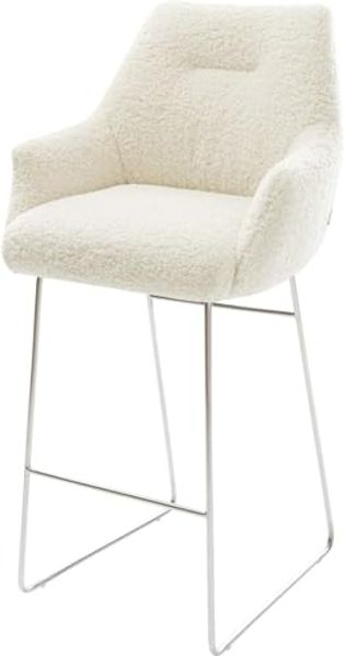 Barstuhl Alja-Flex Teddystoff Beige Kufengestell Edelstahl Silberfarben Taschenfederkern