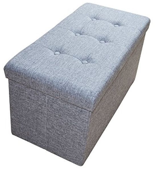 HS-Lighting Sitzbank mit Stauraum Faltbar Sitzhocker Sitztruhe Aufbewahrungsbox Fußhocker, Leinen 76 x 38 x 38 cm (Grau)