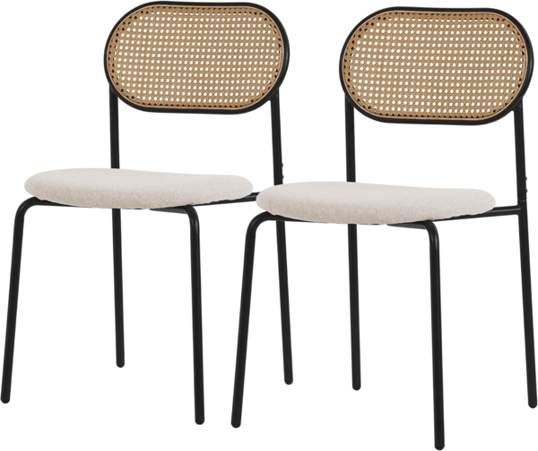 ML-DESIGN Stuhl Esszimmerstühle Rattanstuhl Polsterstühle Akzentstühle für Esszimmer (2 St), Beige Esstischstühle mit Rückenlehne aus Rattan 2er Set Küchenstuhl
