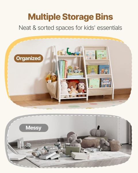 VEVOR Kinderbücherregal Spielzeugaufbewahrung für Kleinkinder Bücherregal mit Stofffächern & Seitentasche, Kinderregal für Kinderzimmer Spielzimmer Kindergarten Kinderkrippe 850 x 300 x 755 mm Bild 4