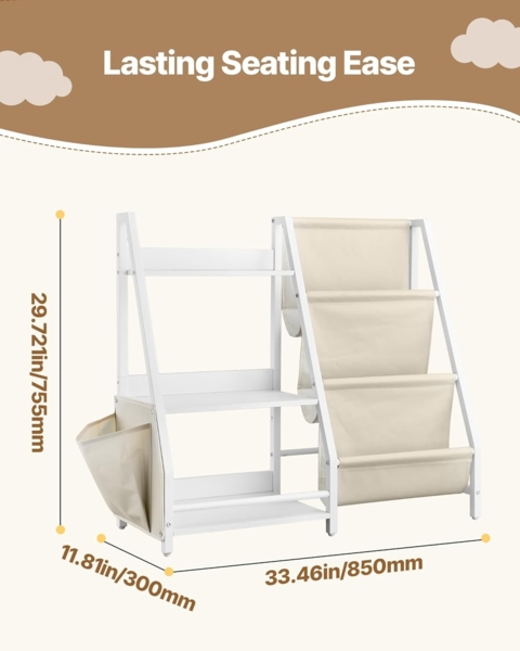 VEVOR Kinderbücherregal Spielzeugaufbewahrung für Kleinkinder Bücherregal mit Stofffächern & Seitentasche, Kinderregal für Kinderzimmer Spielzimmer Kindergarten Kinderkrippe 850 x 300 x 755 mm Bild 3