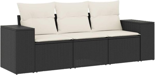 vidaXL 3-tlg. Garten-Sofagarnitur mit Kissen Schwarz Poly Rattan 3254593