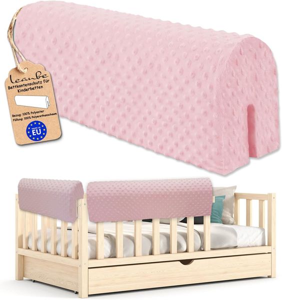 Leanbe Bettkantenschutz für Kinderbetten Kissen für bettumrandung Rausfallschutz Abdeckung Kantenschutz für Babybett (ROSA Minky, 90cm)