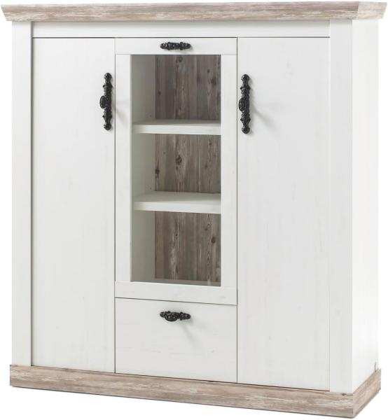 Highboard Rovola in Pinie weiß Landhaus 140 x 146 cm