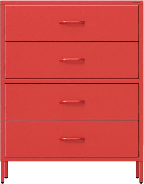 Jan Nowak Metall Kommode mit Schubladen - Carla | Komodenschrank für Schlafzimmer, Wohnzimmer, Kinderzimmer, Flur | Industrial Loft Style | Schubladenkommode Glitzernd | 80 x 101,5 x 40 cm | Rot