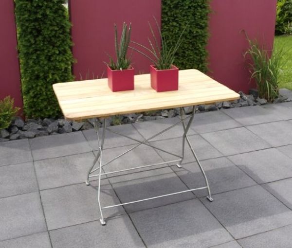 Klapptisch BAD BELZIG aus Robinienholz 70x110 cm, Stahlgestell in Verzinkt + Transparent pulverbeschichtet, wetterfest Holz von höchster Qualität