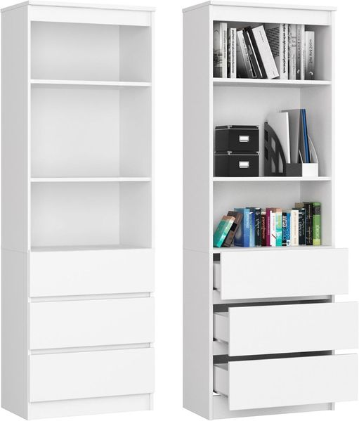 Home Collective Bücherregal Schrank Büroregal weiß 60cm breit 180cm hoch, mit 3 Schubladen