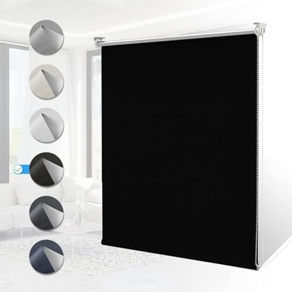 Homland Klemmfix Rollo Verdunkelung Thermorollo ohne Bohren Schwarz 80x170 cm (BxH), Verdunklungsrollo Wandmontage & Deckenmontag, Sichtschutz & Sonnenschutz für Fenster und Tür