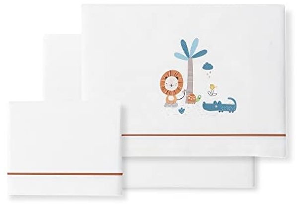 Bettwäsche für Kinderwagen, Löwe, Palme, Weiß und Orange