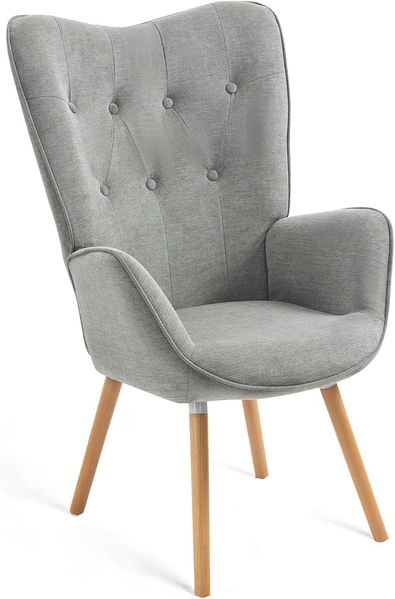 MEUBLE COSY Sessel Wohnzimmer Relaxsessel Lesesessel Lehnstühle Polstersessel Einzelsofa mit Holzbein Ohrensessel für Schlafzimmer Büro Vanity, Stoff, Grau