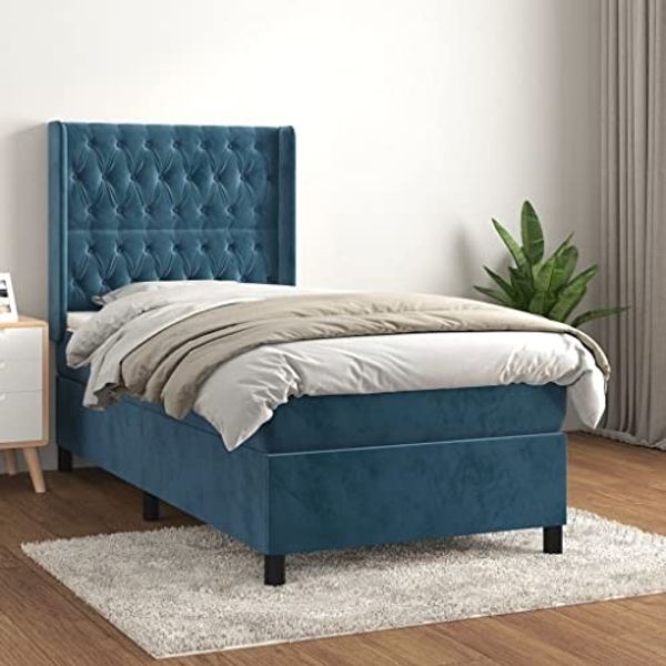 vidaXL Boxspringbett mit Matratze Dunkelblau 80x200 cm Samt 3132829
