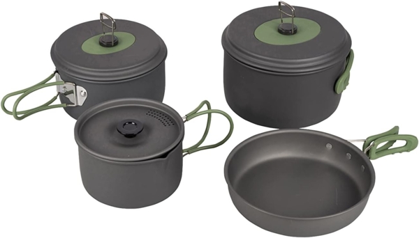Bo-Camp Topf-Set Alu Kochset 4-teilig Camping Koch, Geschirr Trekking Topf Outdoor Pfanne