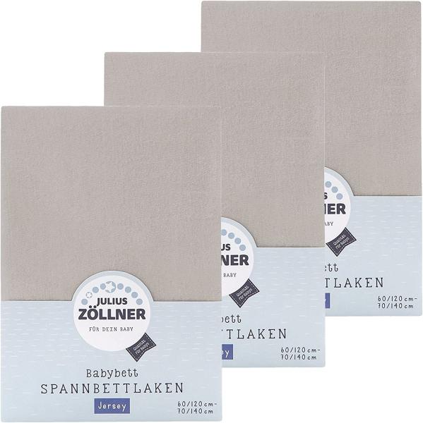 Julius Zöllner Spannbetttuch Jersey 70x140 / 60x120 Taupe 3er Pack