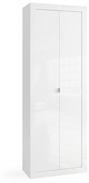 Robas Lund Basic Badezimmer Hochschrank, Modern, 70 x 195 x 35 cm, Weiß Hochglanz, 2 Türen mit 5 Einlegeböden, Freistehend