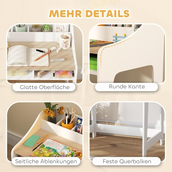 AIYAPLAY Kindertisch mit Stauraum, für 3-8 Jahre (Schülerschreibtisch, 2-St, Kinder Schreibtisch und Stuhl), für Kinderzimmer, Naturholz Bild 6