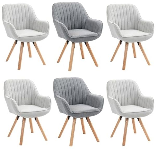 MEUBLE COSY Esszimmerstühle Drehbar 6er Set Küchenstuhl Polsterstuhl Drehstuhl mit Armlehne Sessel Schminkstuhl aus Stoff Massivholzbeine für Esszimmer Wohnzimmer Arbeitszimmer, Bunt