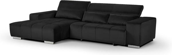 Mivano Eckcouch Orion / Großes Ecksofa mit XL-Recamiere inkl. Relaxfunktion, Kopfteilfunktion und Kissen / 307 x 73 x 186 / Velours, Schwarz