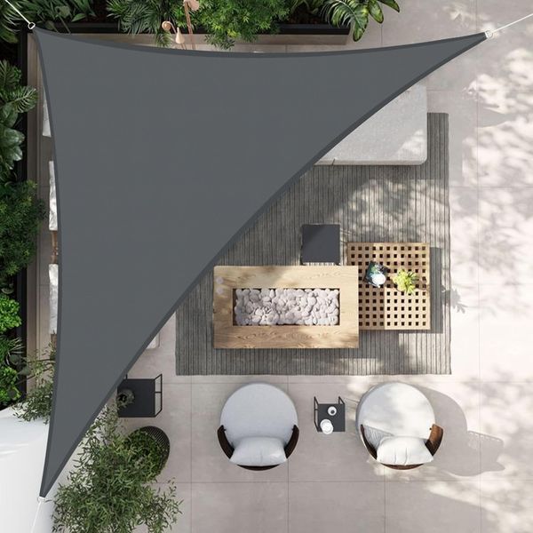 HENG FENG Sonnensegel Wasserdicht Dreieckig 4 x 4 x 5.65 m,Sonnenschutz Wetterfest PES Polyester,Windschutz Wasserabweisend mit 95% UV-Schutz für Balkon Garten Terrasse,Anthrazit