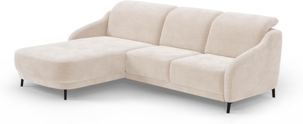 CAVADORE Ecksofa Blue/Moderne Eckcouch mit Longchair, inklusiv Kopfteilverstellung, Vorziehsitz motorisch, Klapptisch und mattschwarzen Metallfüßen / 271 x 93 x 191 / Mikrofaser, Beige