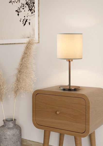 Eglo 31594 Tischlampe PASTERI nickel-matt, Textil weiss E27 max. 1X60W H:40cm Ø18cm mit Kabelschalter Bild 3