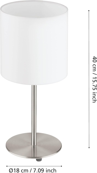 Eglo 31594 Tischlampe PASTERI nickel-matt, Textil weiss E27 max. 1X60W H:40cm Ø18cm mit Kabelschalter Bild 7