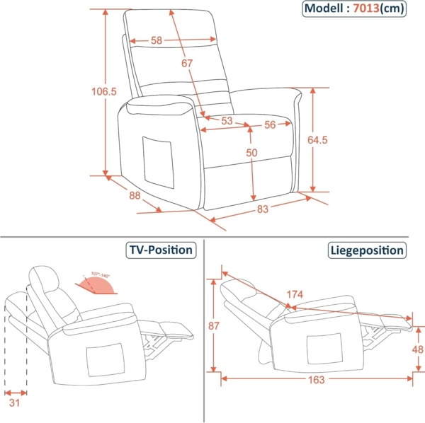 M MCombo Relaxsessel Fernsehsessel mit Liegefunktion Manuell, Massagesessel mit Wärmefunktion, TV Sessel mit Wippfunktion & Drehfunktion, 270° Drehbar, 7013 (Hellgrau) Bild 3