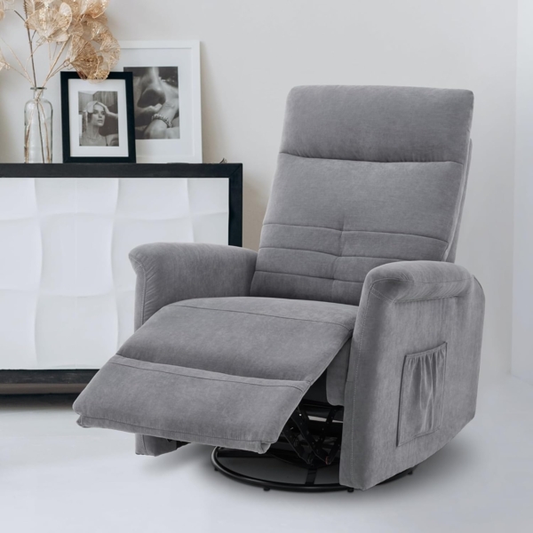 M MCombo Relaxsessel Fernsehsessel mit Liegefunktion Manuell, Massagesessel mit Wärmefunktion, TV Sessel mit Wippfunktion & Drehfunktion, 270° Drehbar, 7013 (Hellgrau) Bild 2