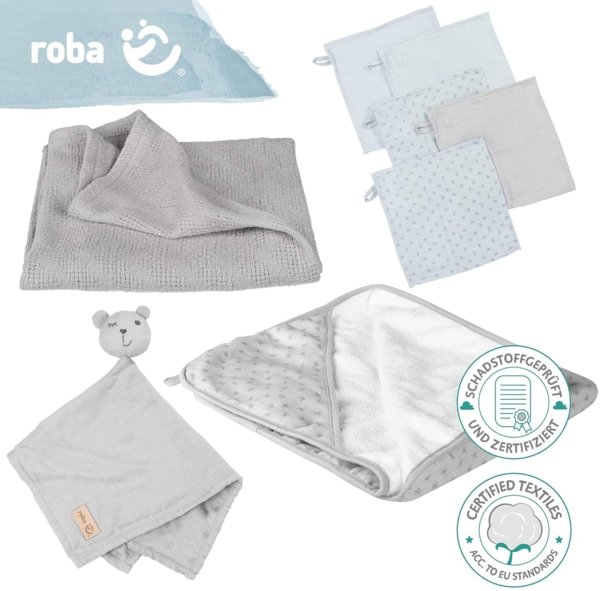 roba Geschenkset 'Lil Planet' - Handtuch, Waschlappen, Schmusetuch & Decke - GOTS & Oeko Tex - Grau Bild 9